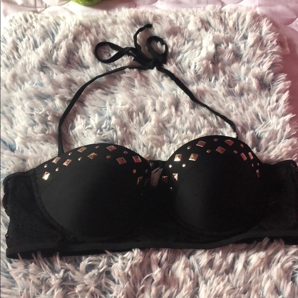 xhilaration | Black Studded + Lace Bikini Top